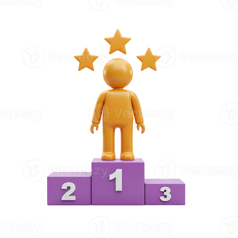 Winner podium with a golden figure in first place and star ratings symbolizing achievement success competition victory or top ranking in business sports or educational contexts for you png