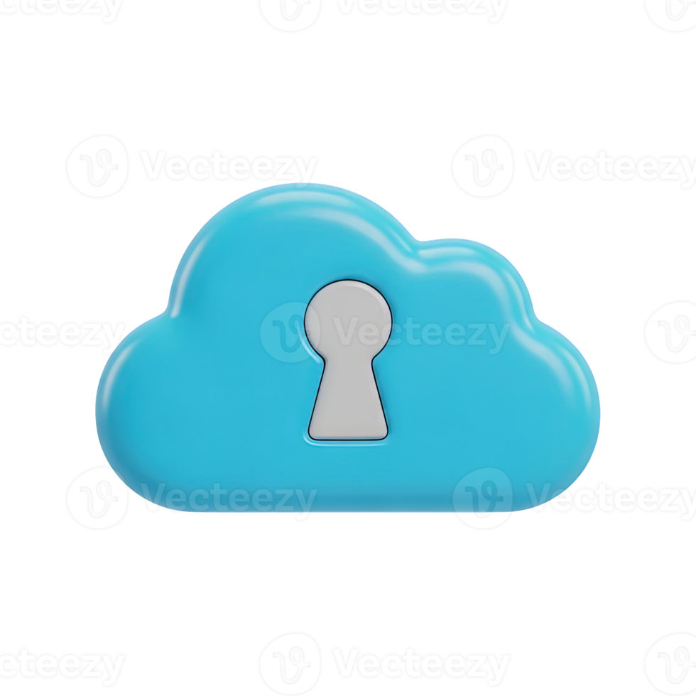 Light blue cloud icon with a keyhole representing cloud security data protection private cloud storage secure online access or confidential information safeguarding in digital environments now png