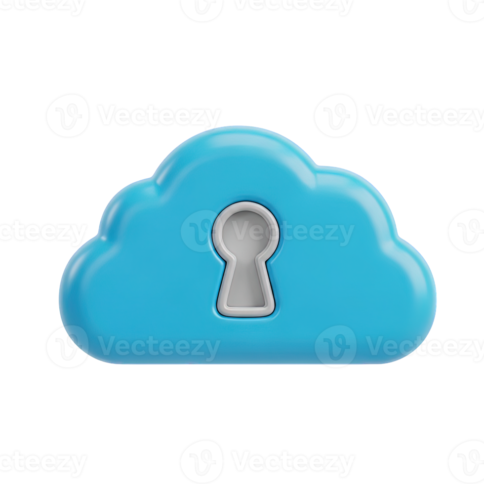 Blue cloud computing symbol with an integrated keyhole design signifying secure cloud services data privacy online safety measures or protected access to digital assets and information now png