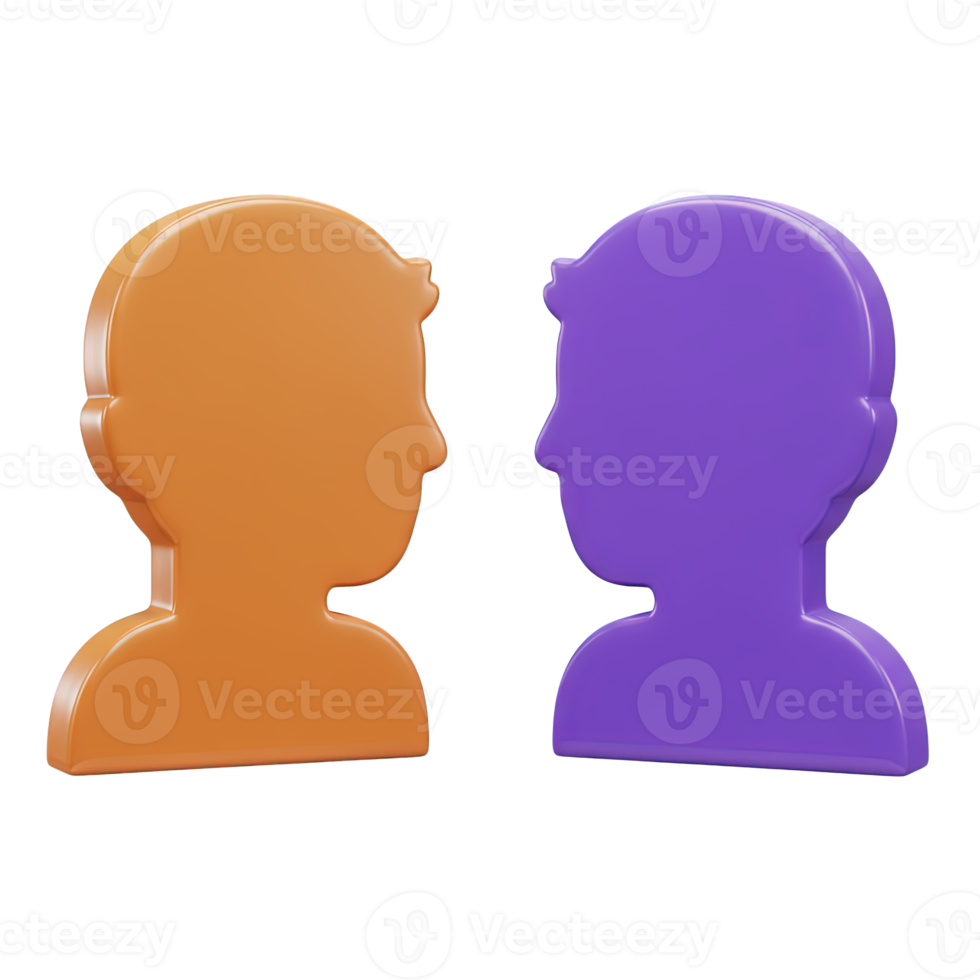 Two profile silhouettes an orange and a purple one facing each other symbolizing communication dialogue interaction connection partnership or interpersonal relationships in various concepts png