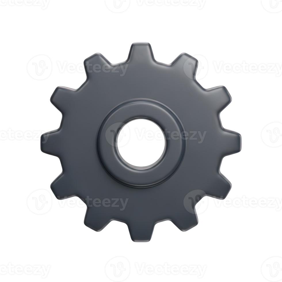 Dark gray single gear or cogwheel icon representing settings options configuration mechanical processes or industrial engineering concepts perfect for technical interfaces and system designs now png