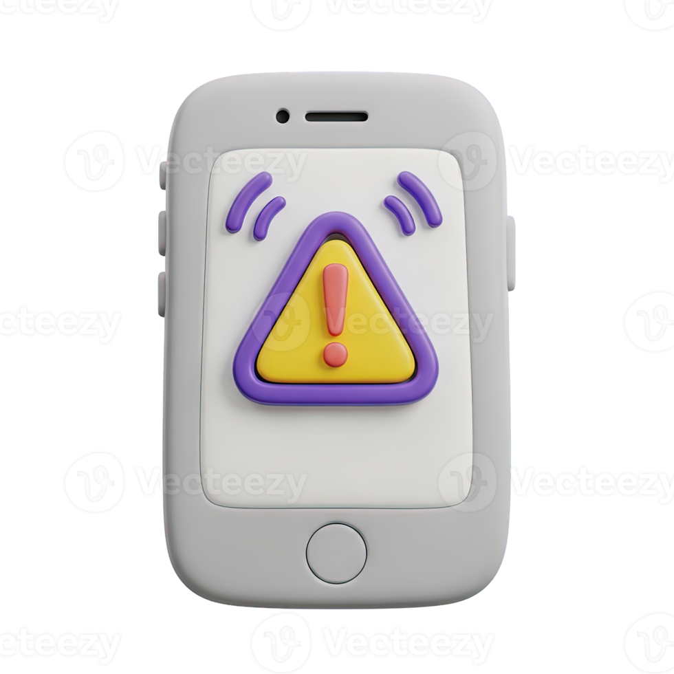 Smartphone displaying a warning triangle on its screen indicating a mobile alert an app notification error a system issue or a security threat on the device for user review now png