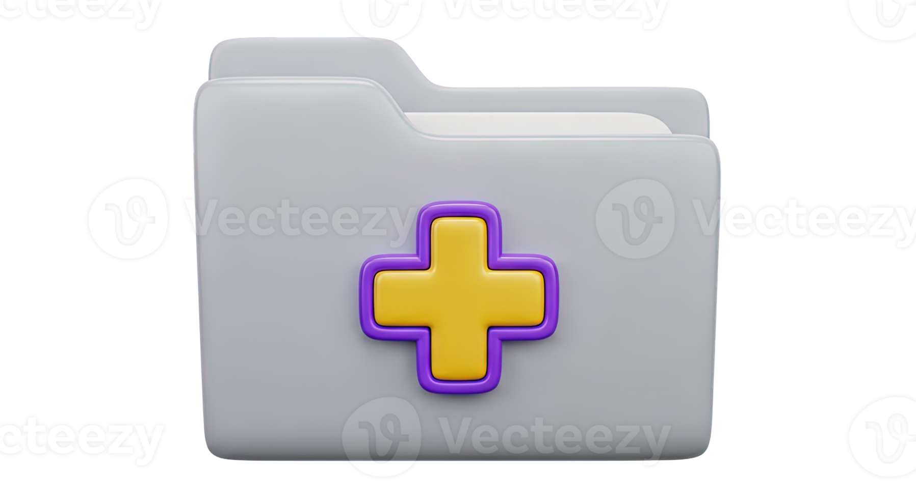 Gray folder icon with a purple and yellow medical cross representing patient medical records health documents or confidential healthcare information storage perfect for digital and physical filing png