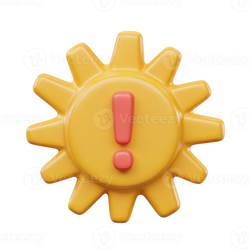 Yellow sunburst or gear like shape with a red exclamation mark inside signifying a system warning a critical operational alert an urgent notice or a high priority problem for all now png