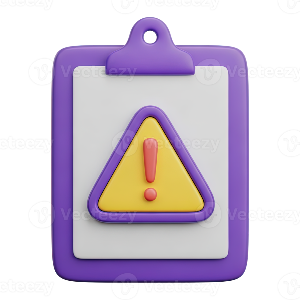 Purple clipboard with a yellow warning triangle indicating a report error a document issue a task alert or a compliance warning for administrative or project management tasks right now png