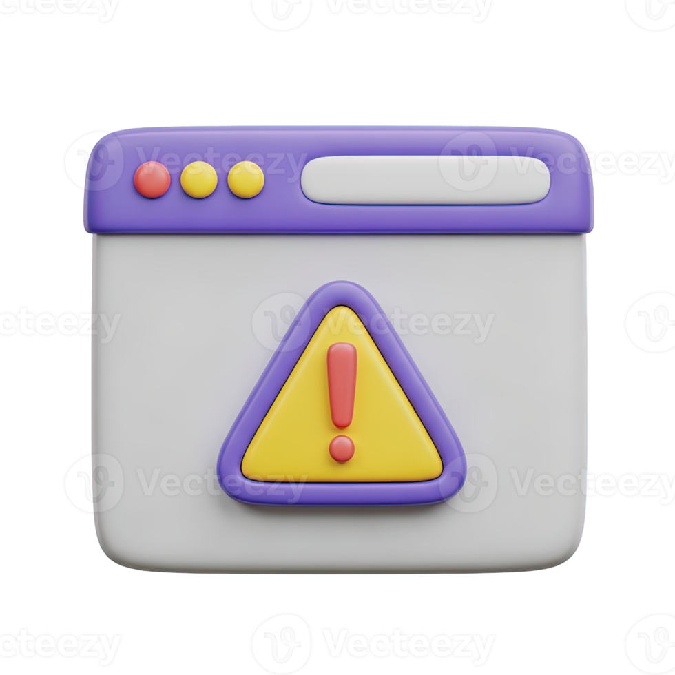 Web browser frame with a yellow triangular warning sign indicating an internet issue a webpage error a security concern or a critical system notification that needs user review soon png
