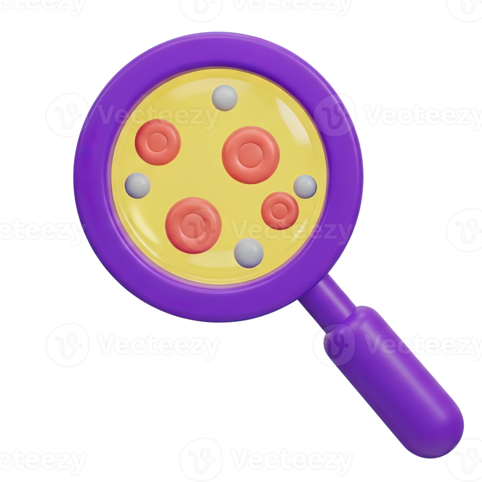 Abstract data analysis 3D lens Magnifying glass with colorful abstract spots representing data visualization research scientific discovery or pattern recognition png
