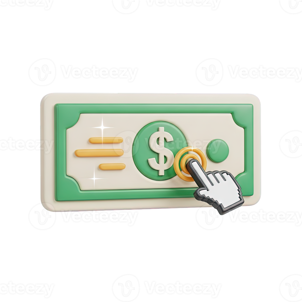 Online payment click 3D icon Dollar bill with a cursor clicking symbolizing online transaction ecommerce payment digital purchase or financial interaction png