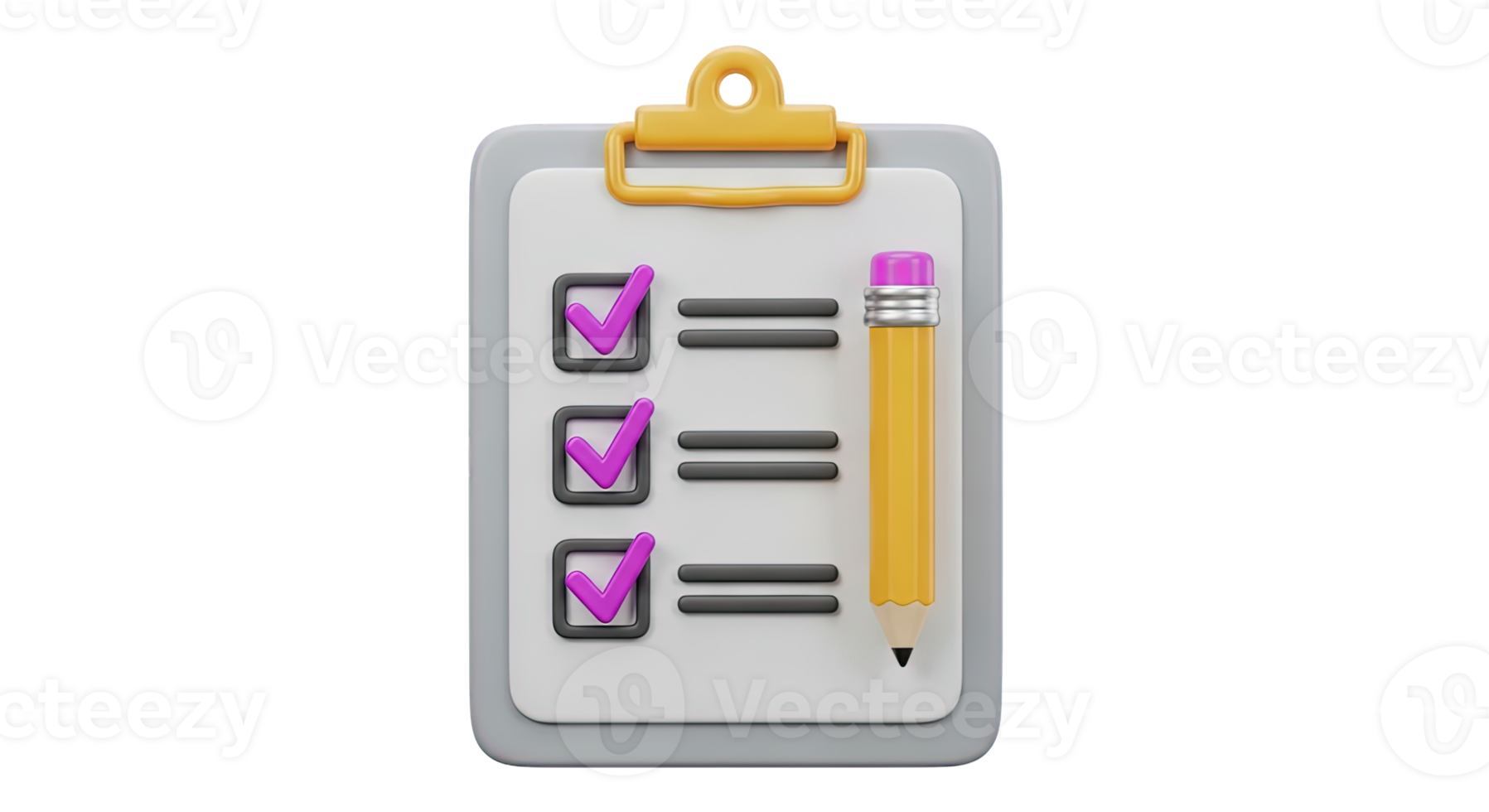Checklist task management 3D icon Clipboard with a checklist and pencil symbolizing task completion project planning organization to do list or survey form png