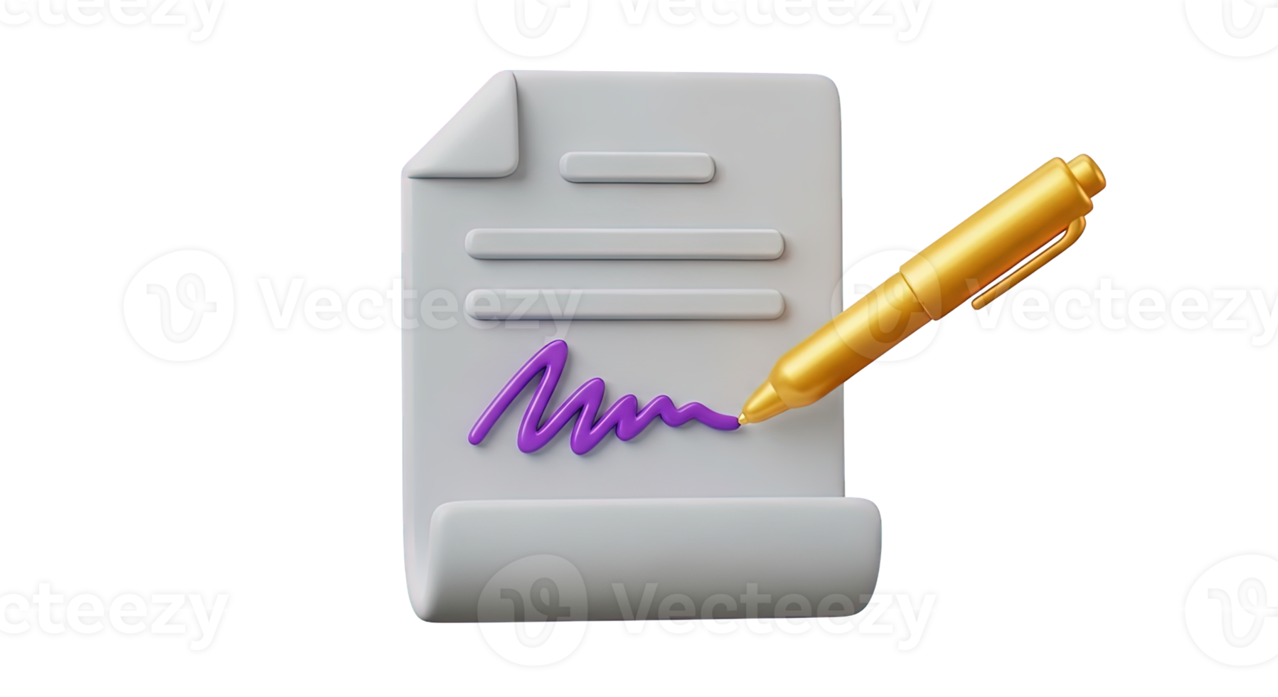 Contract signature pen 3D icon Document page with a golden pen signing symbolizing official agreement legal binding contract or formal approval process png