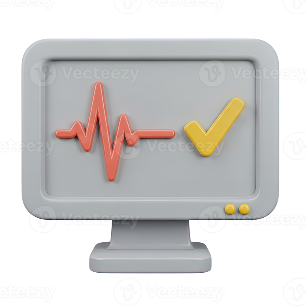 System health monitor 3D icon Computer monitor displaying a heartbeat line and checkmark symbolizing system status diagnostics health check or performance monitoring png