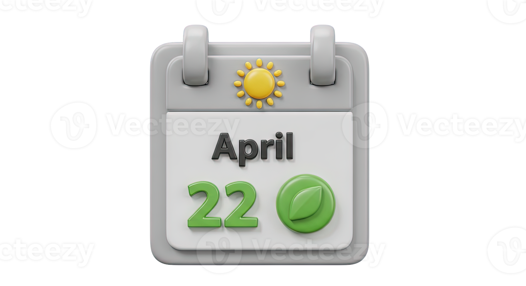 Event calendar April 22 3D icon Calendar page showing April 22 with an Earth Day symbol representing specific date event reminder or holiday planning png