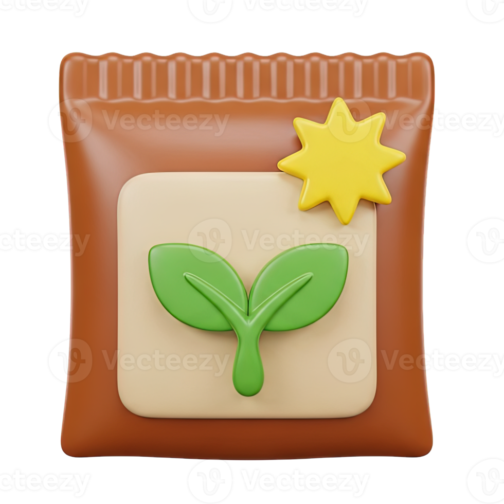 3D rendered icon of a seed packet with a sprout and sun symbolizing gardening planting agriculture new growth or organic farming supplies today png