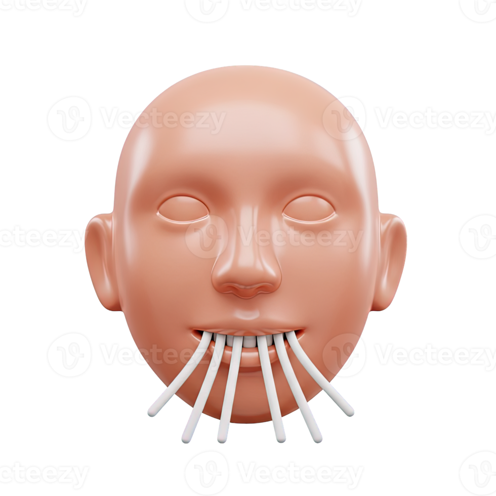 3D rendered icon of a human head with multiple cigarettes in mouth symbolizing smoking addiction health hazard or anti smoking campaign message png