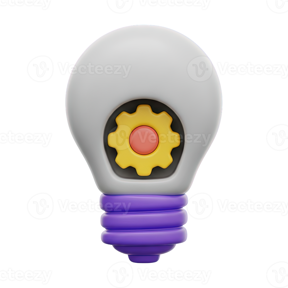 3D rendered icon of a lightbulb with a gear inside symbolizing innovation creative idea problem solving or smart solution development for apps png