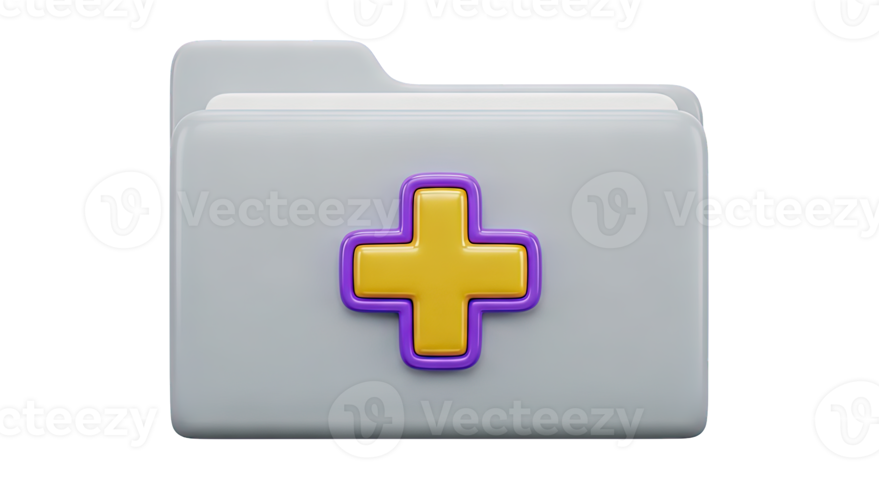 3D rendered icon of a grey folder with a yellow medical cross symbolizing health records patient data medical documents or healthcare information png