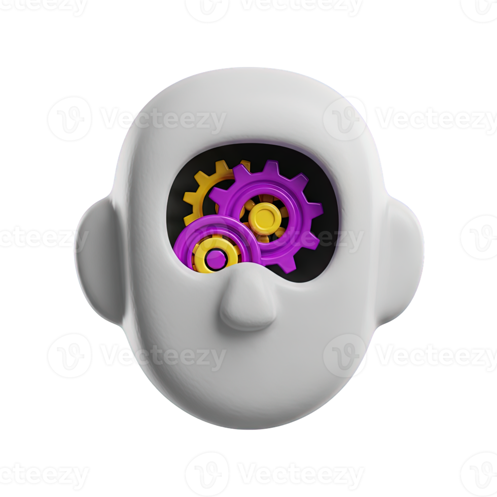 3D rendered icon of a human head with colorful gears inside representing creative thinking problem solving intellect or innovative ideas at work png