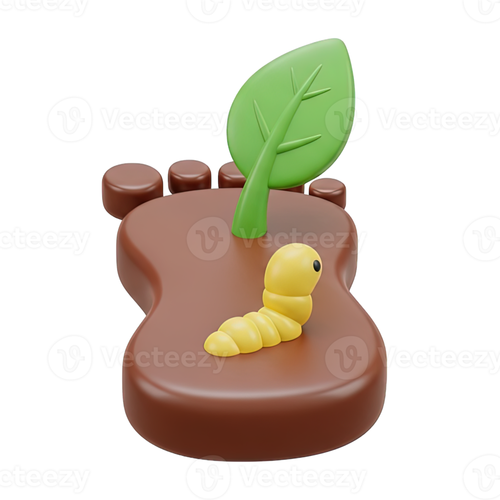 3D rendered icon of a footprint in soil with a sprout and worm symbolizing organic farming soil health nature footprint or ecological impact png