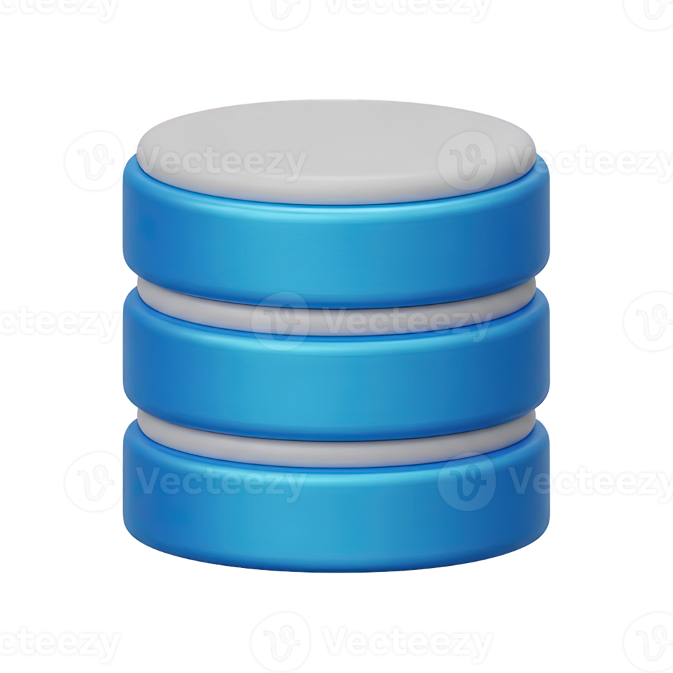 Database server stack 3D icon Blue and grey stacked cylindrical server disks representing data storage database management or network hosting information system technology png
