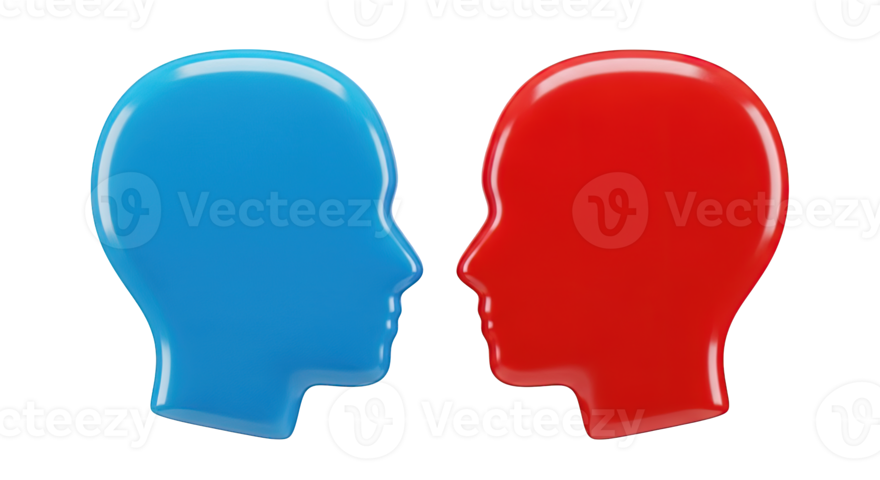 Blue and red head silhouettes facing each other 3D icon Symbolizing communication dialogue debate conflict or different perspectives human interaction concept png