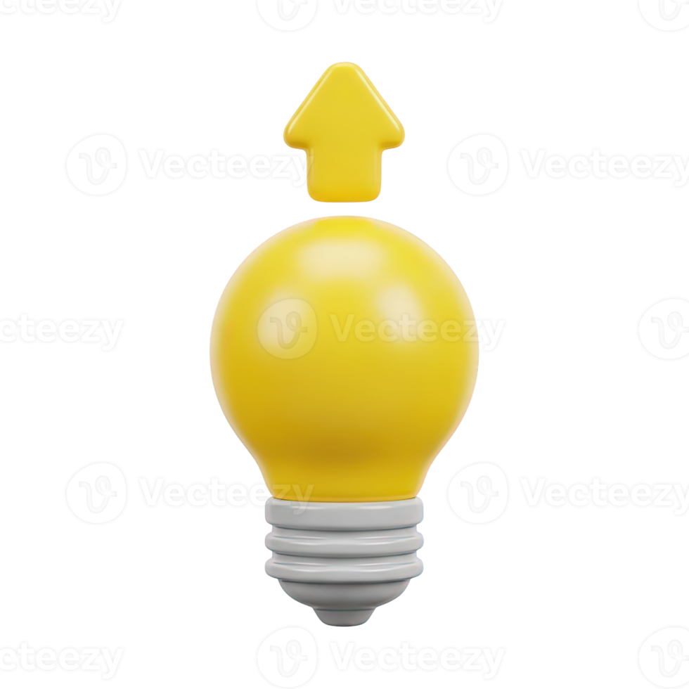 Idea growth upward arrow 3D icon Yellow lightbulb with a green upward arrow above it symbolizing idea development growth of innovation or progress in creative thinking png