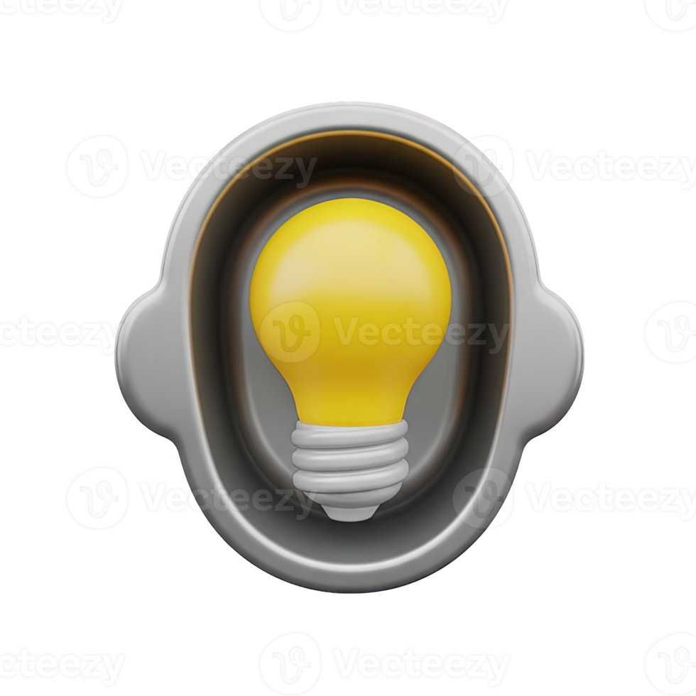 Focused idea spotlight 3D icon Yellow lightbulb inside a grey spotlight casing symbolizing highlighting a key idea focusing on innovation or illuminating a concept png