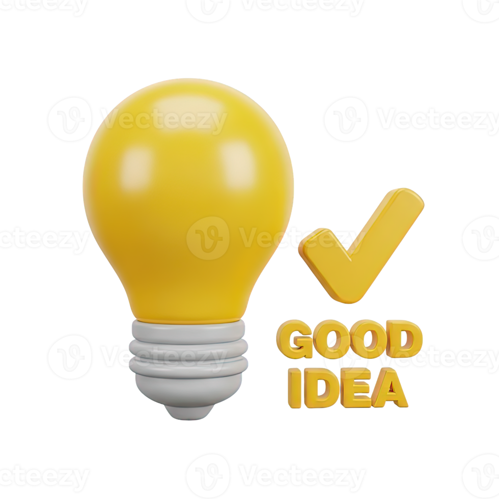 Good idea speech bubble 3D icon Yellow lightbulb with a speech bubble saying GOOD IDEA representing positive feedback brilliant thought or communicated innovation png
