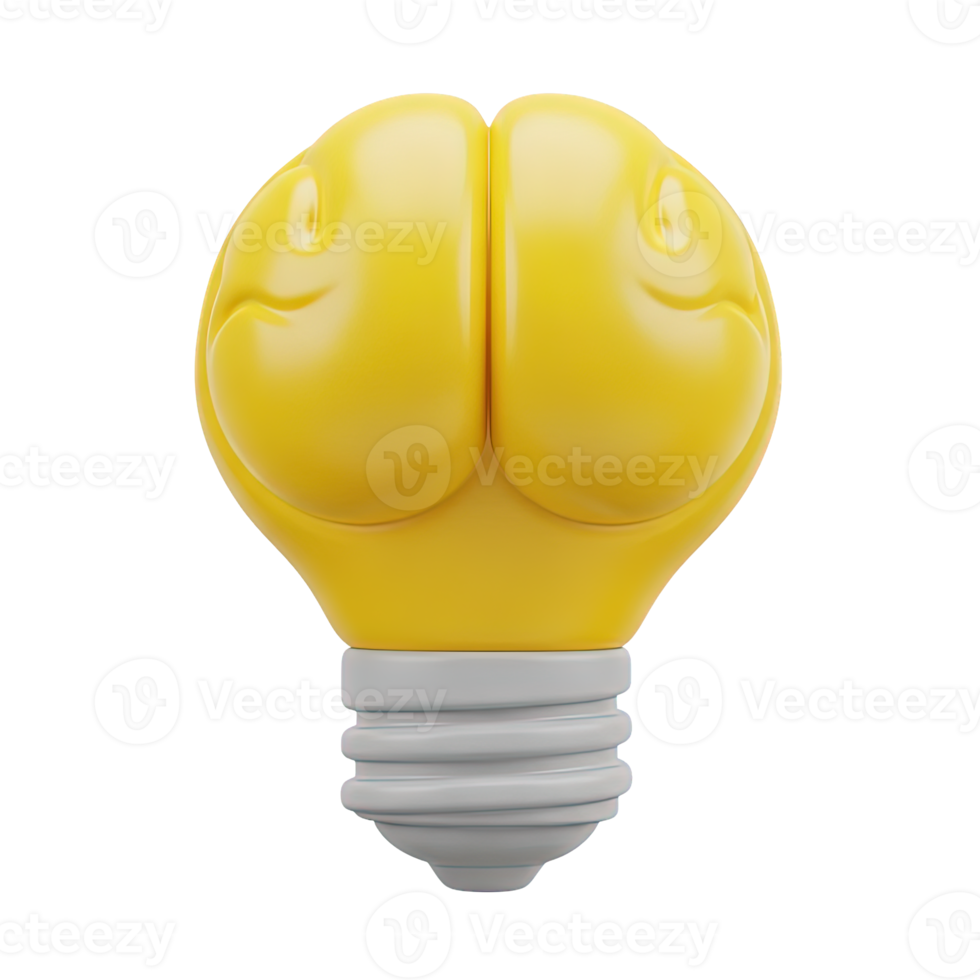Brainstorming idea lightbulb 3D icon Yellow lightbulb with a visible pink brain inside symbolizing creative thinking innovation intellectual concepts or smart solutions generation png
