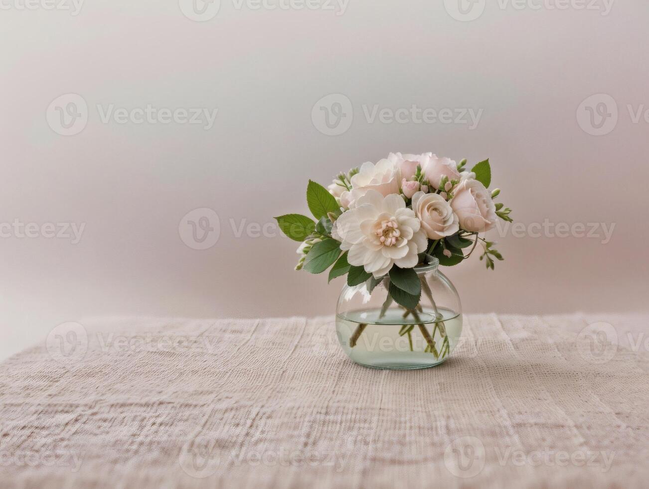 Bouquet of White Flowers on Cloth Near Lake photo