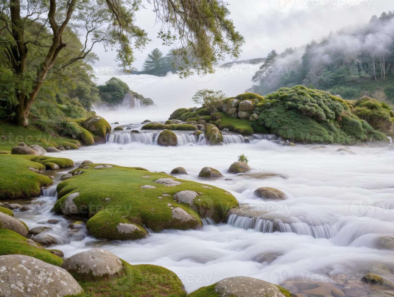 Pure Nature Scene with Flowing Water and Rocks photo