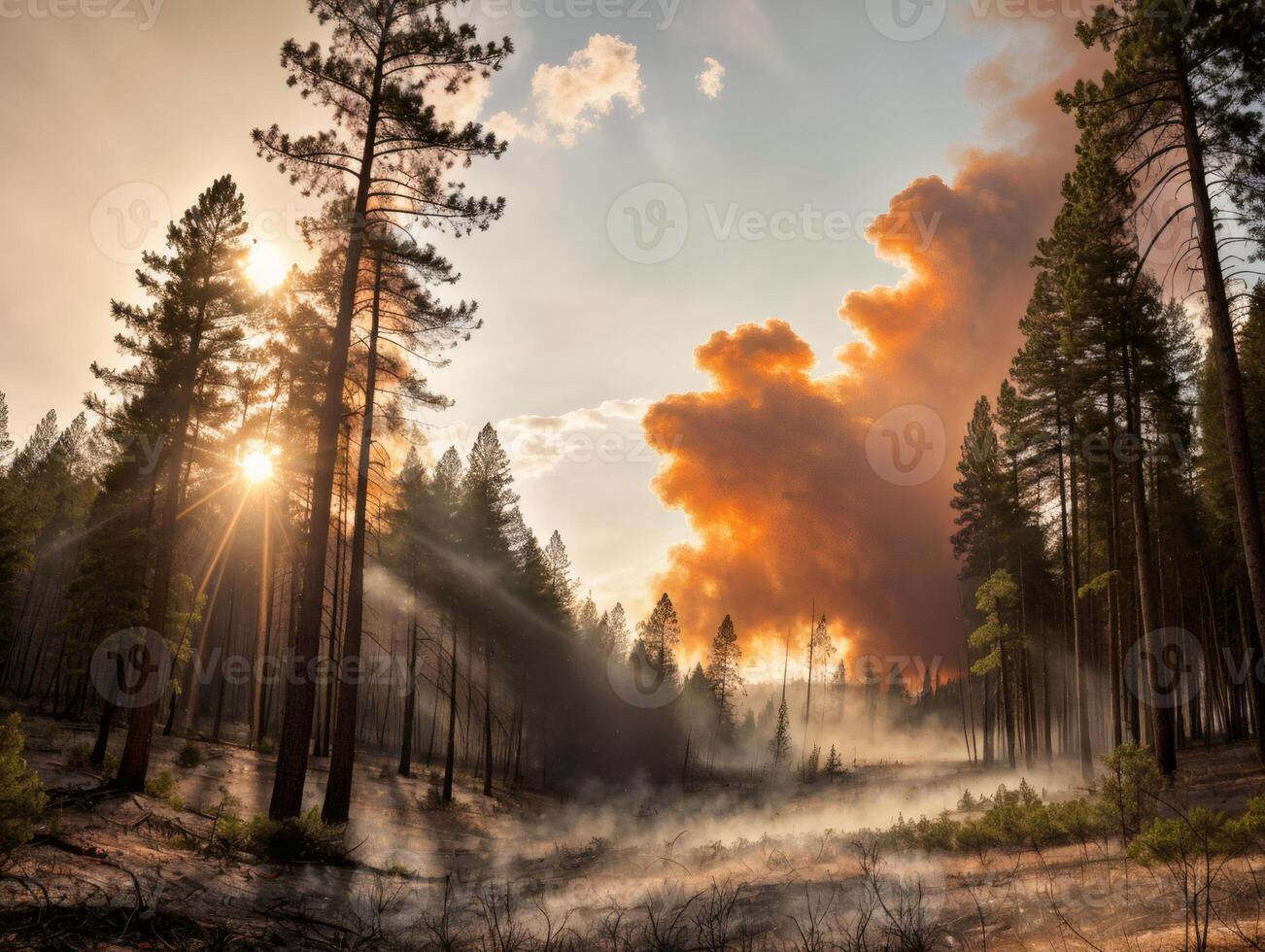 Burning Trees and Smoke Clouds photo