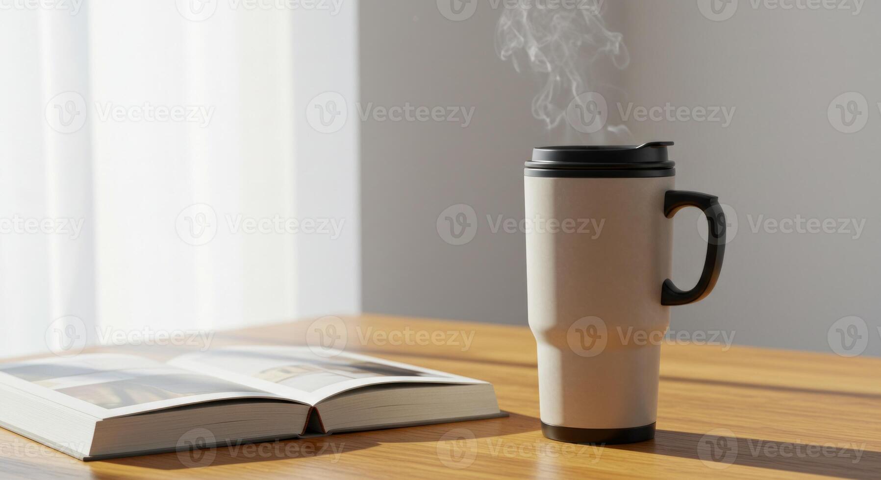 A moment of relaxation, book, hot drink, peace and calm, a time to relax photo