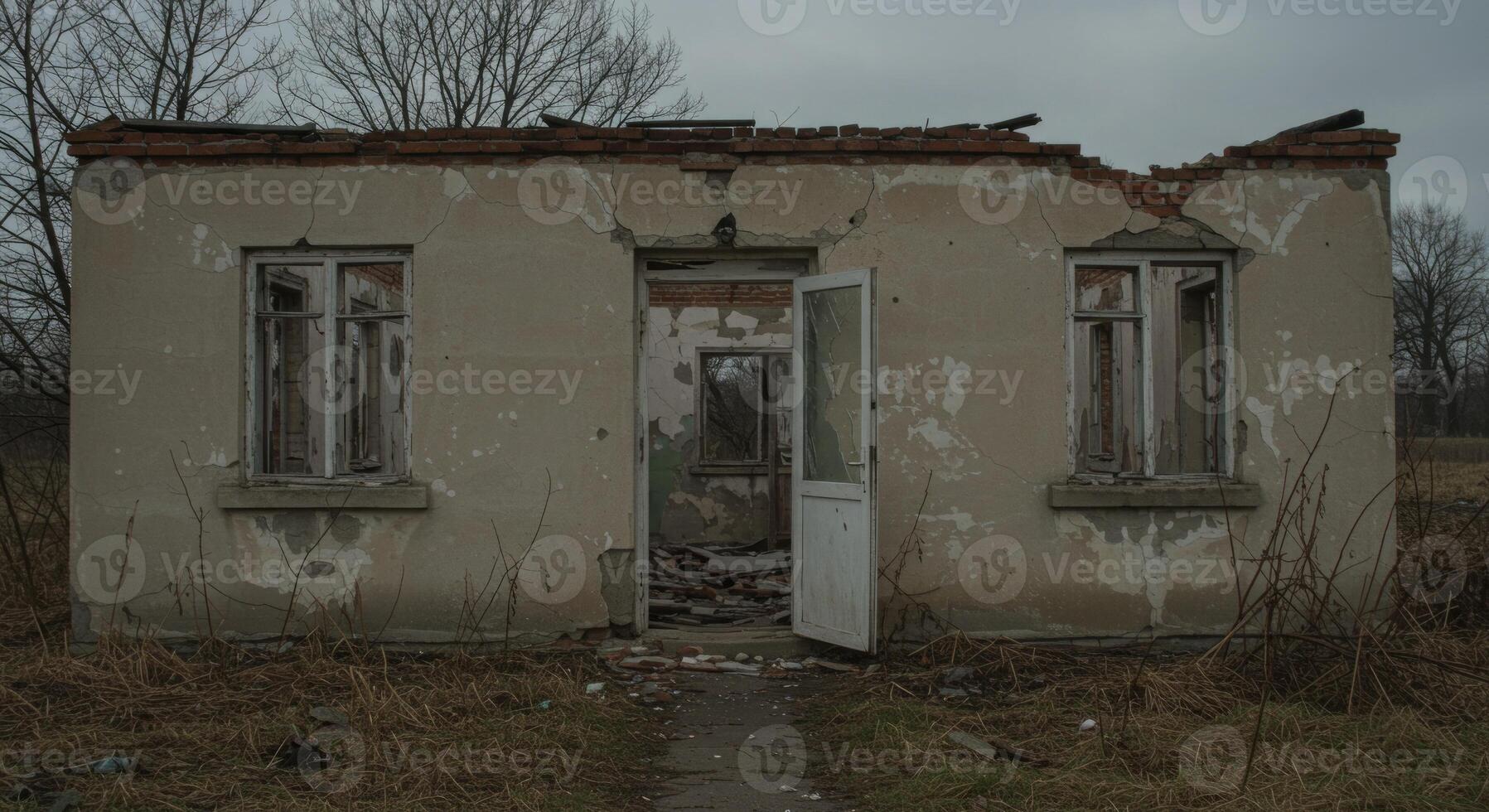 Dilapidated House Remains, A Haunting Reminder of Abandonment and Loss photo