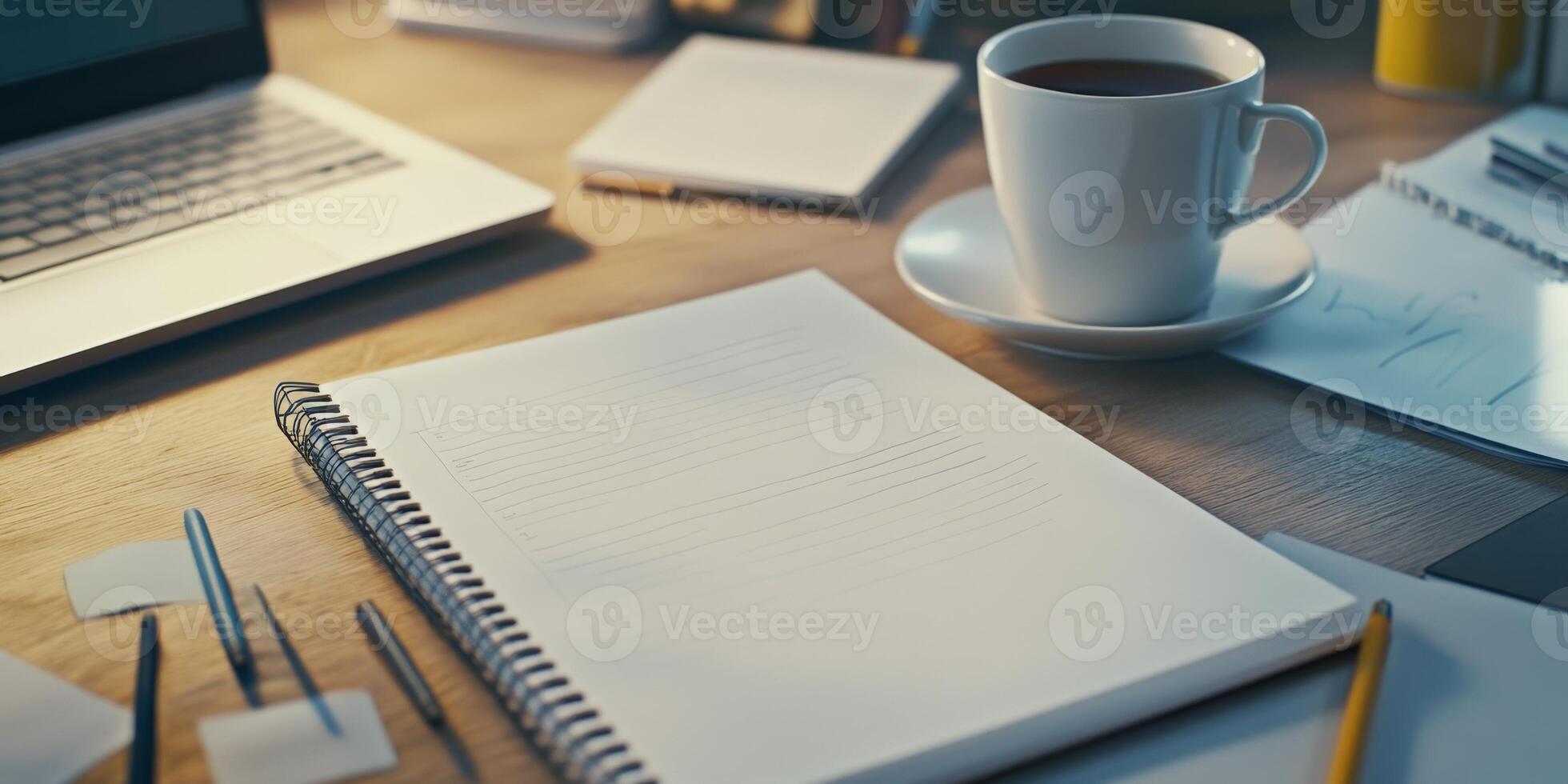 A designer struggles with a blank canvas, abandoned sketches, and cold tea in soft, muted light photo