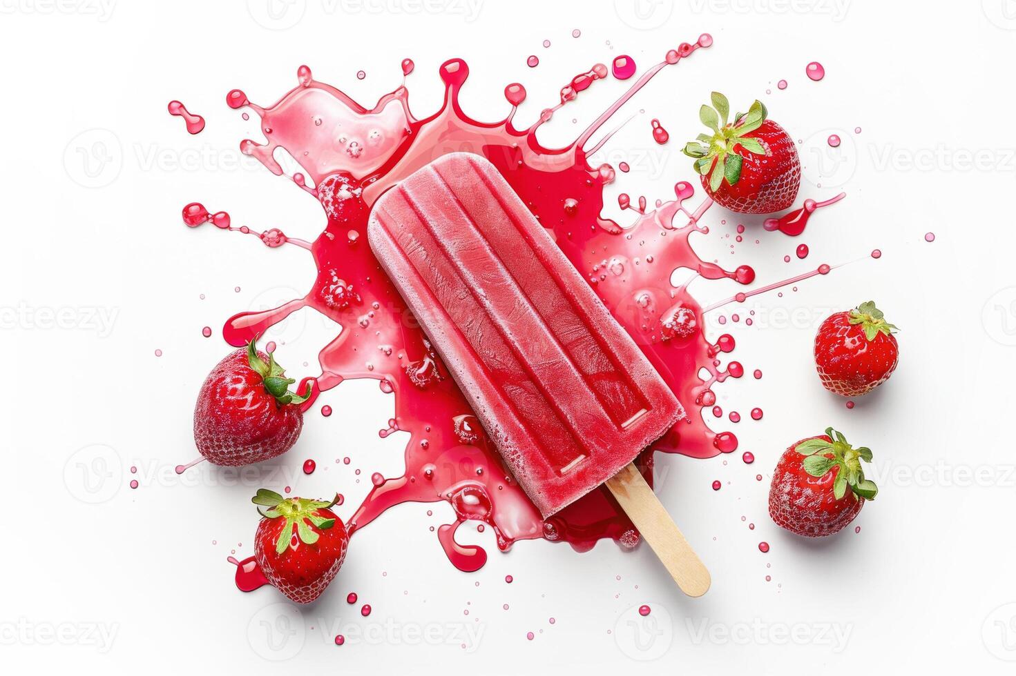 Strawberry popsicle with splash of strawberry juice photo