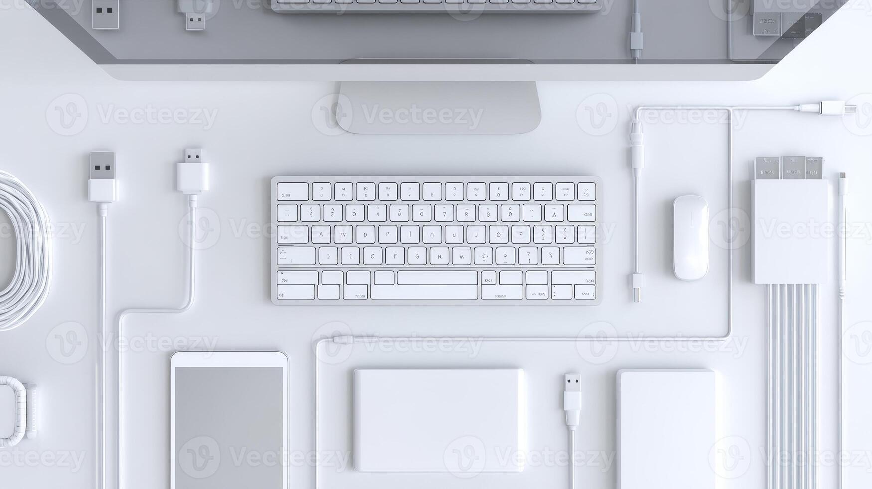 Sleek tech workspace with 10G internet, highlighting clean organization and boosted productivity photo