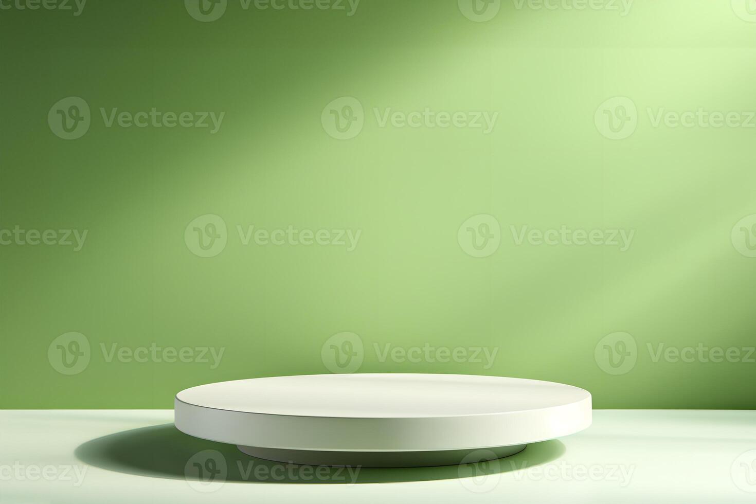 Minimal abstract white podium as a showcase for product display against a green wall background with shadow photo