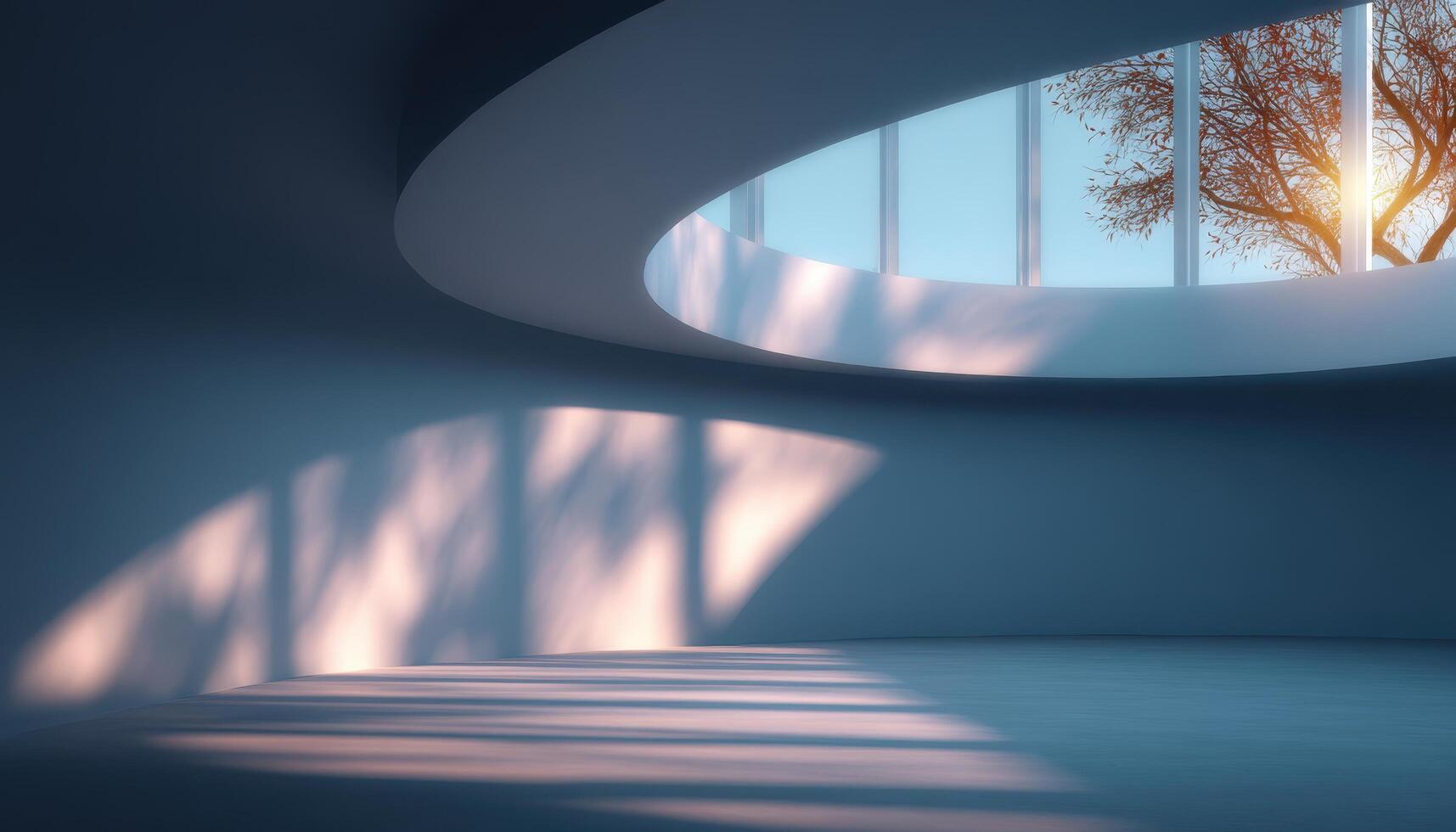 Serene minimalist interior bathed in warm sunlight modern architecture tranquil environment daylight view photo