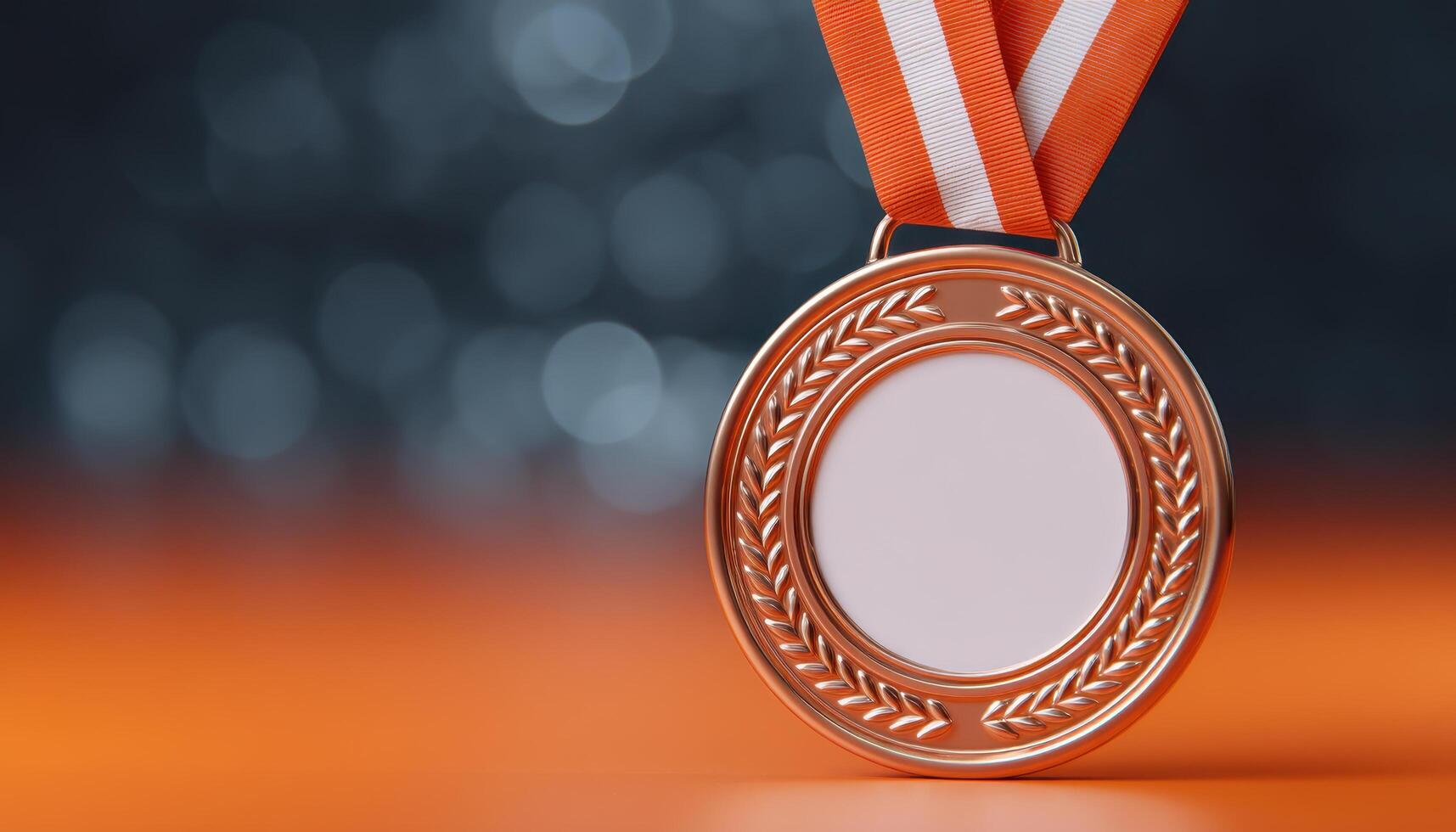 circular medal mockup showcasing decorative ribbon studio setting product display professional viewpoint photo