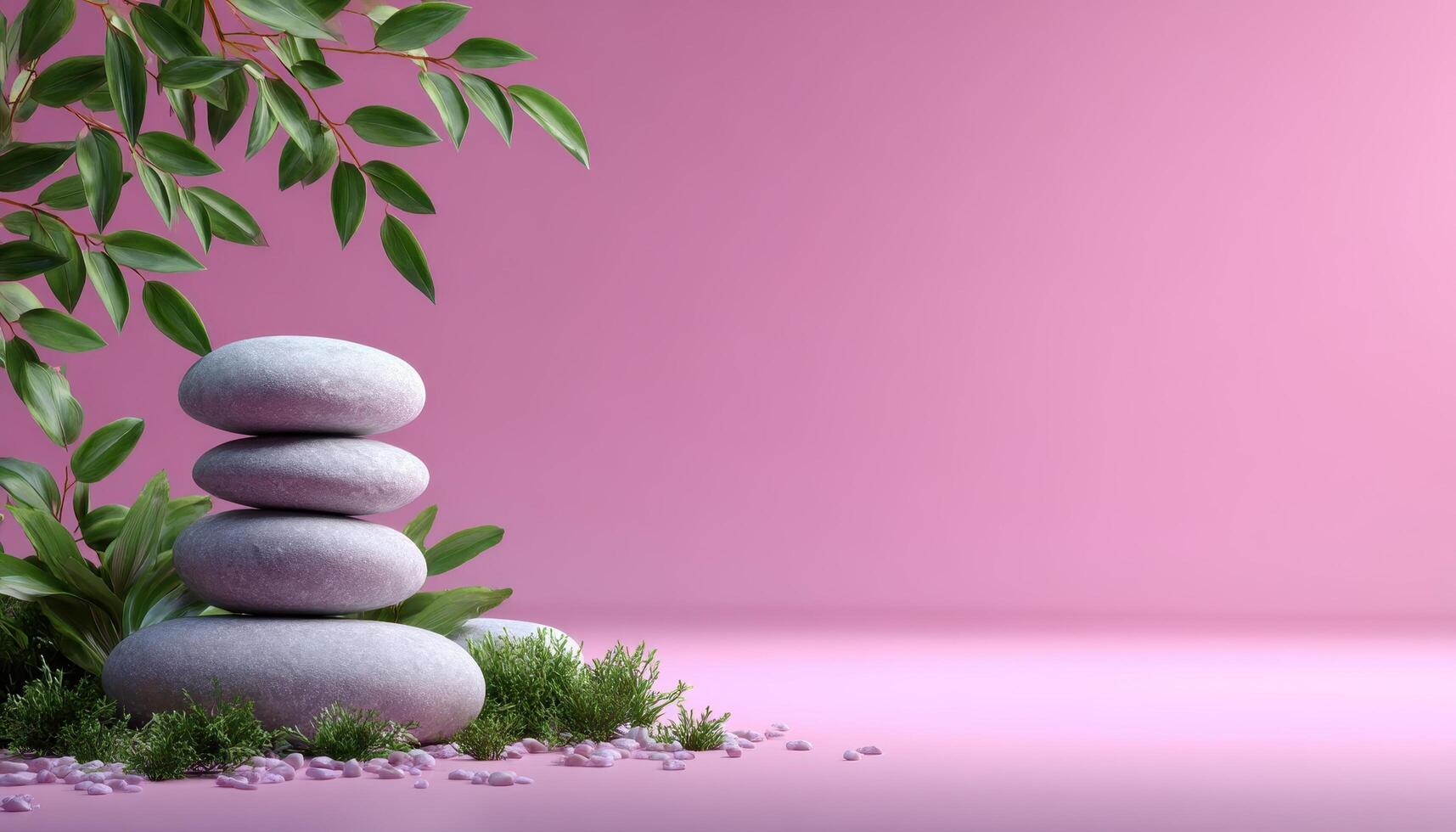 Tranquil zen garden with perfectly aligned stones serene atmosphere digital art soft color palette photo