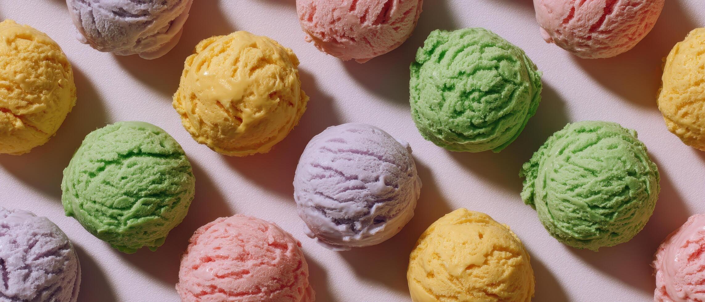 Colorful fruit-flavored ice cream assortment dessert table food photography bright setting photo