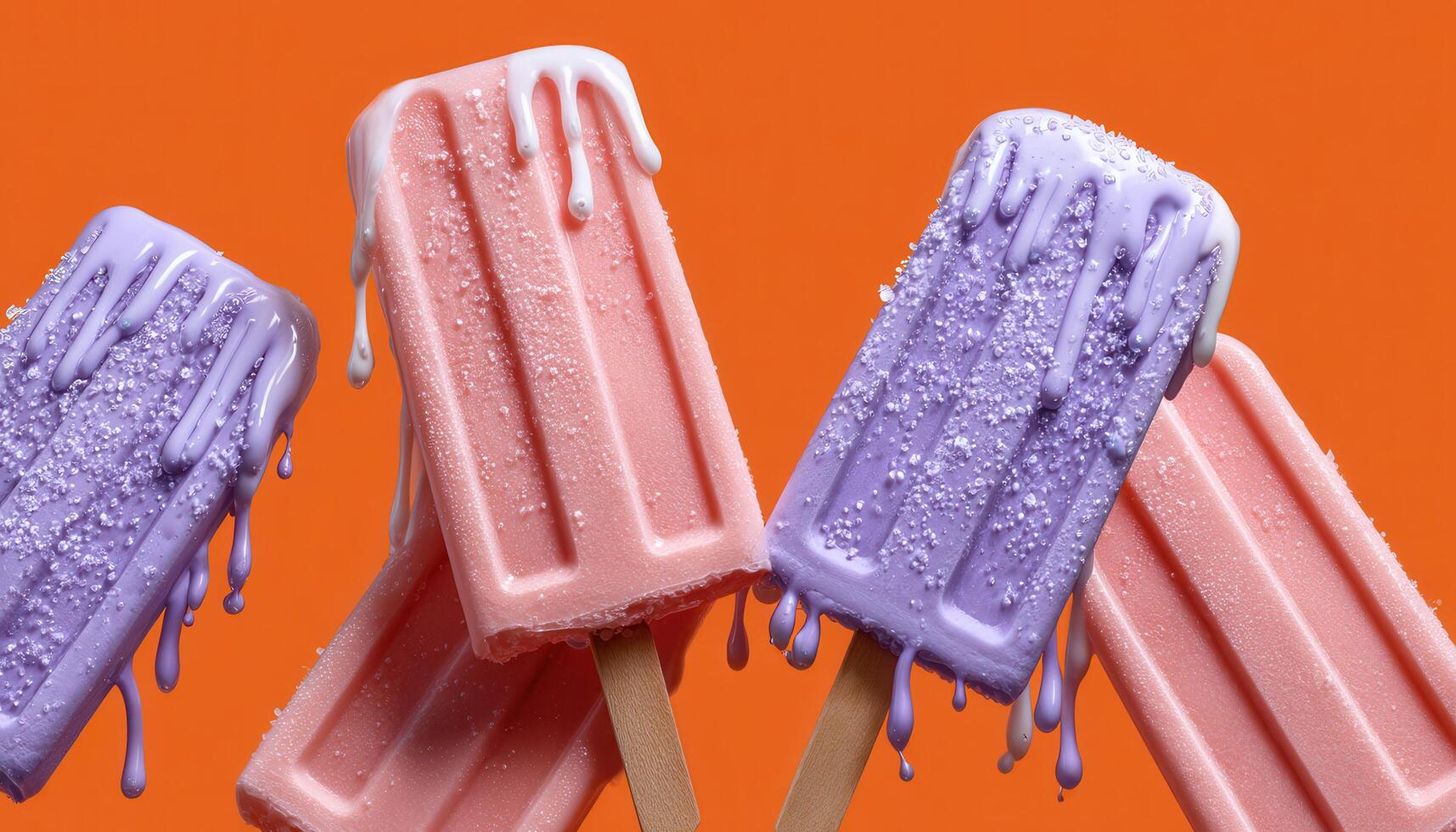 Melting popsicles overhead shot vibrant orange background food photography fun concept photo