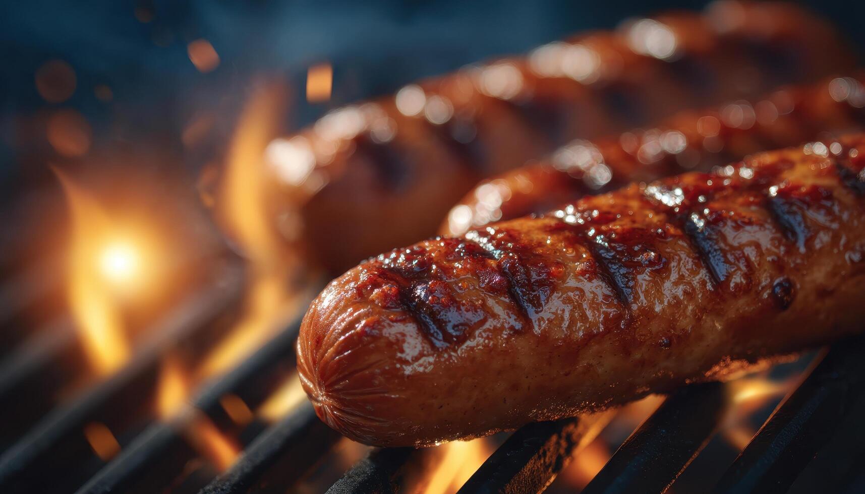 Friends toasting grilled sausages at a vibrant outdoor gathering summer barbecue celebration photo