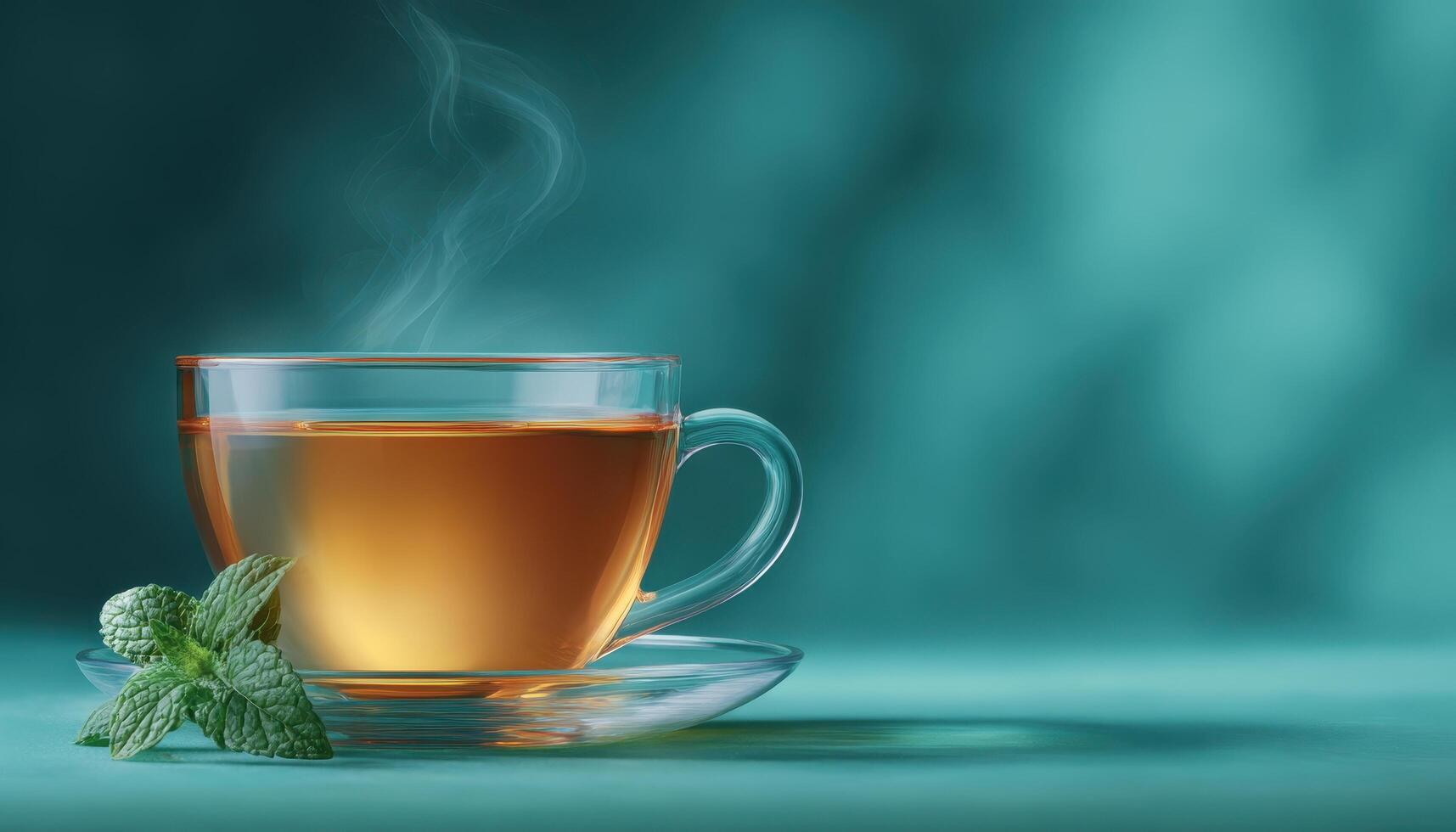Herbal tea with fresh mint leaves in glass cup calm setting high-quality photography photo