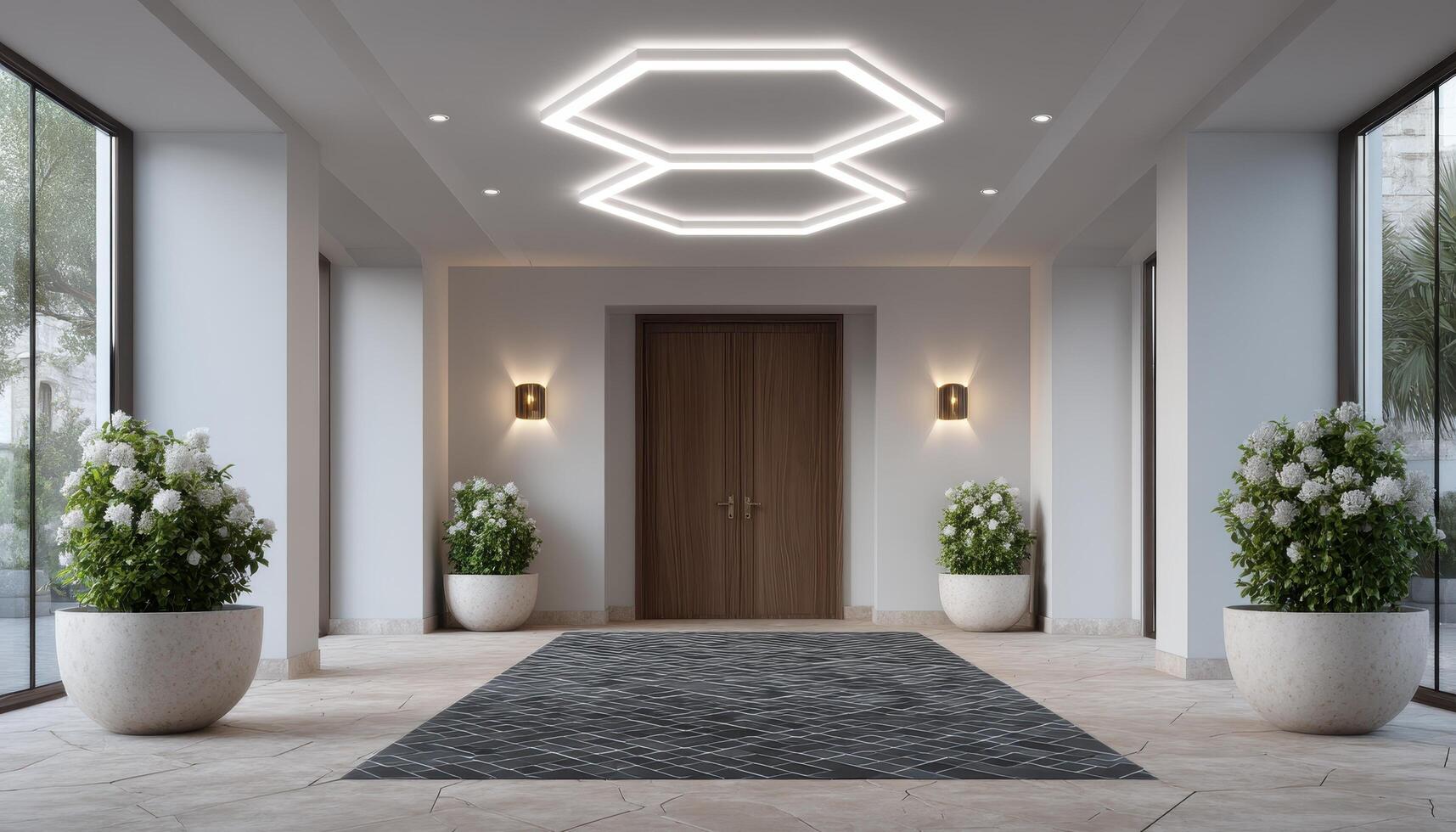 Minimalist hallway design with stylish lighting modern home interior bright space perspective photo