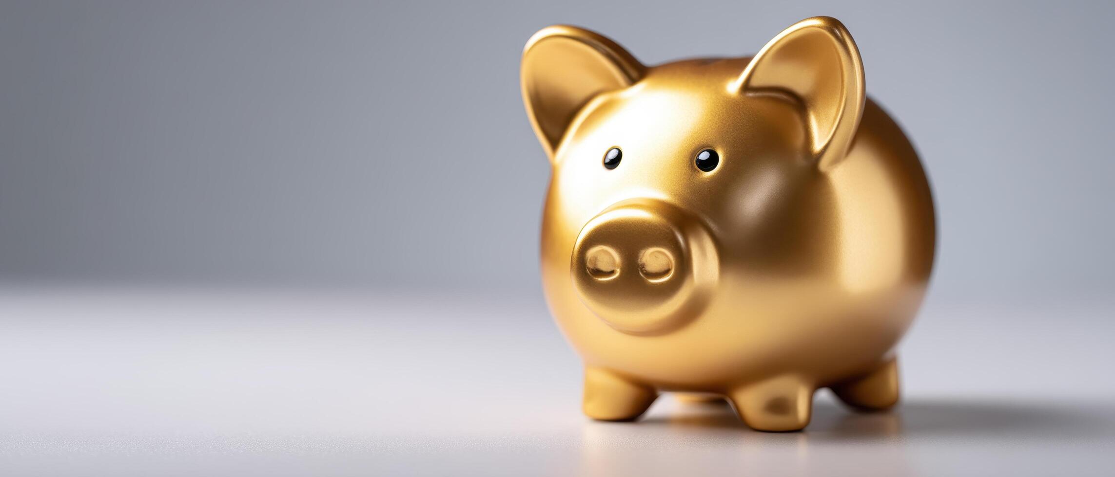 Golden piggy bank on standard surface artistic shot for financial themes studio setting photo