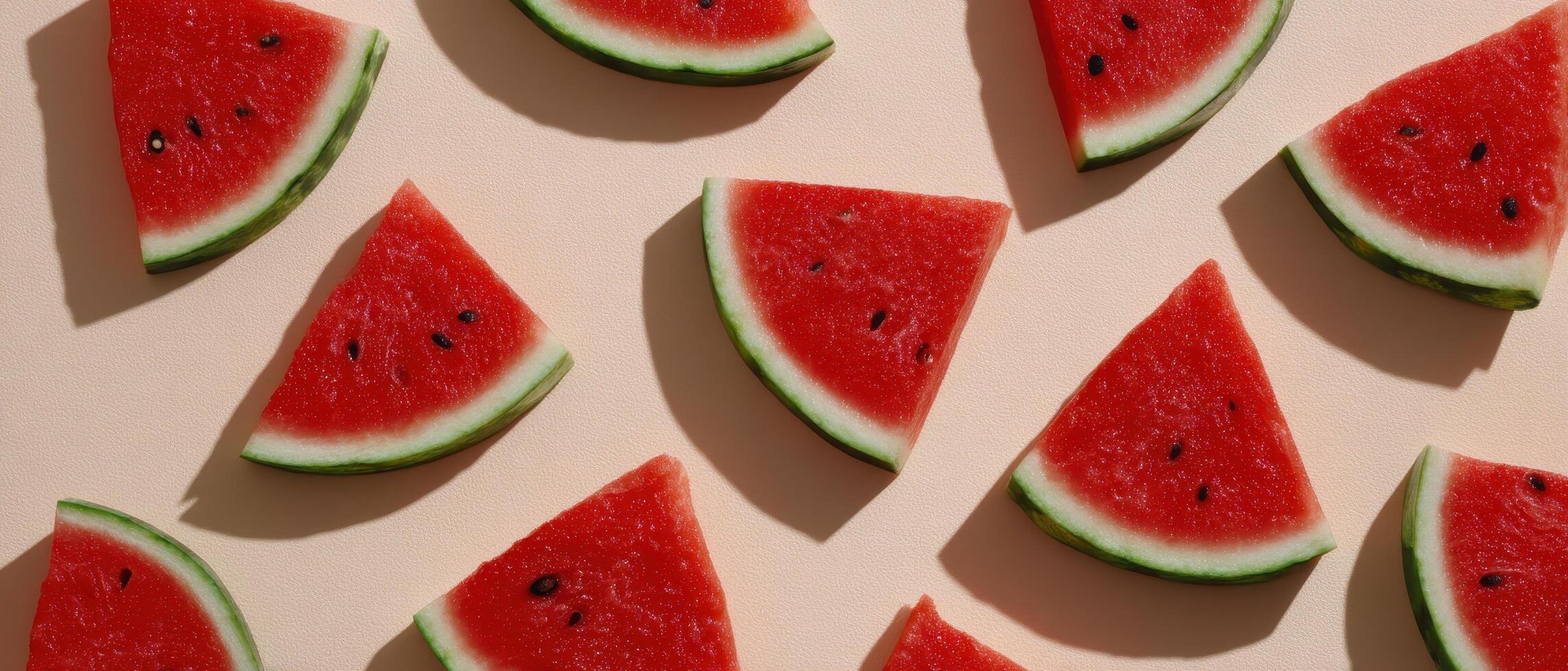 Refreshing watermelon slices displayed neatly on beige background for summer delights photo