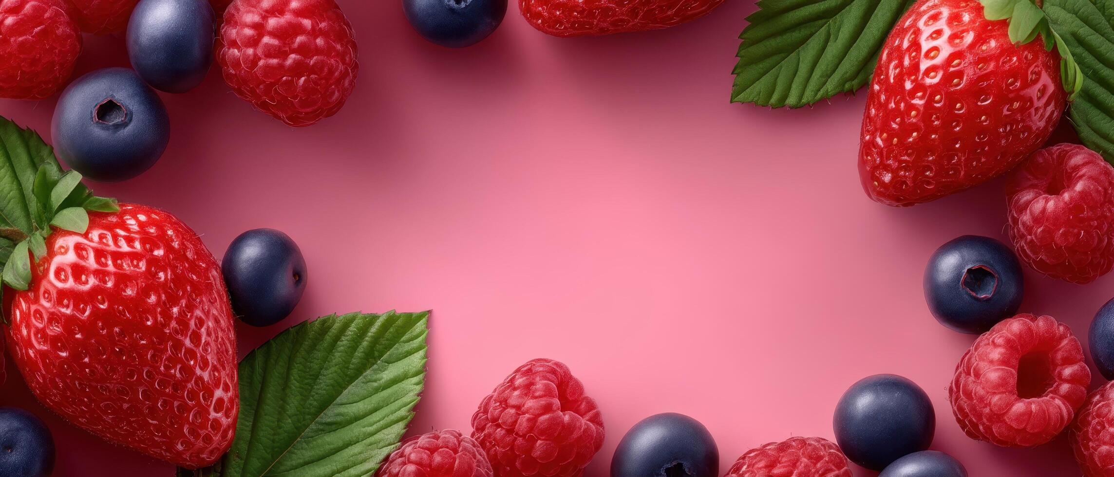 Topdown view of assorted sliced berries on pink background fresh food photography photo