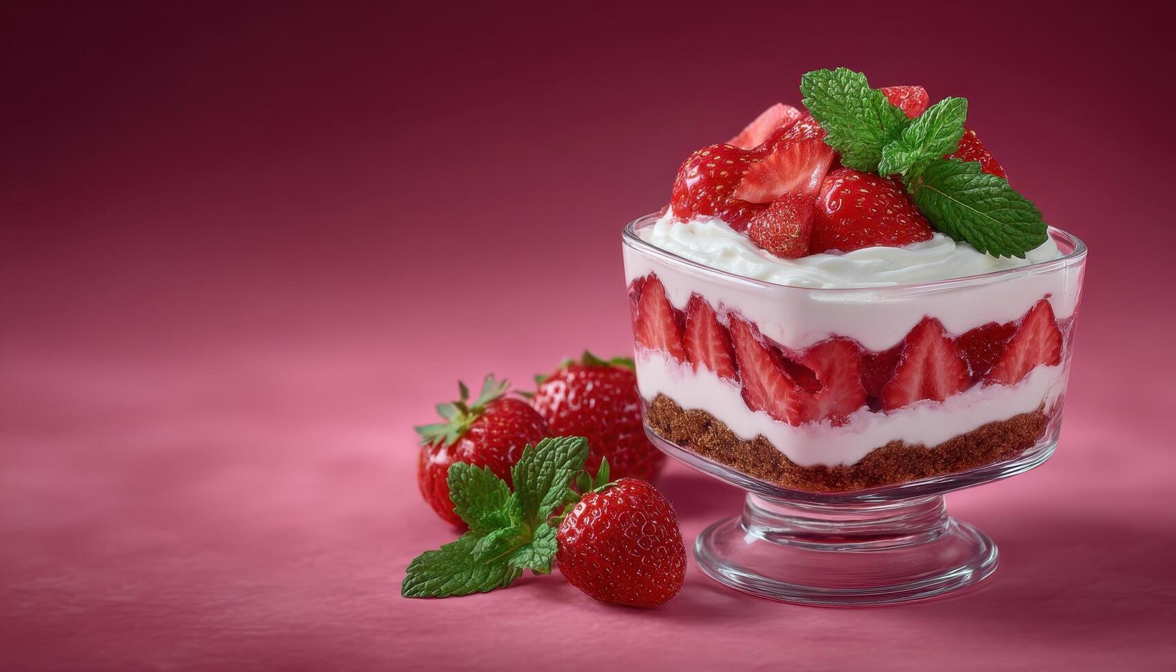 strawberry parfait creation colorful background food photography sweet environment close-up view photo