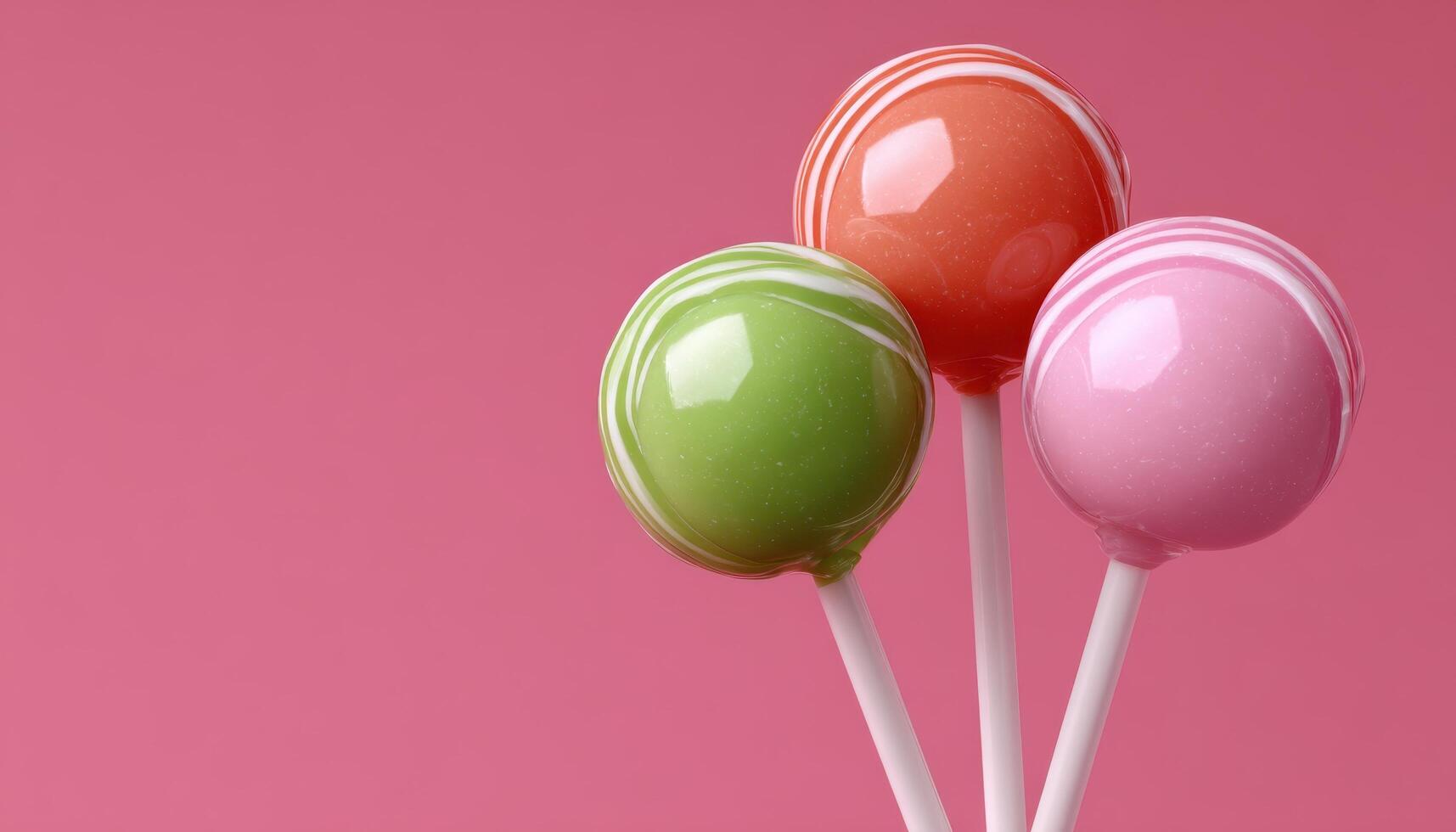 Colorful lollipops on sticks pink background food photography vibrant concept photo
